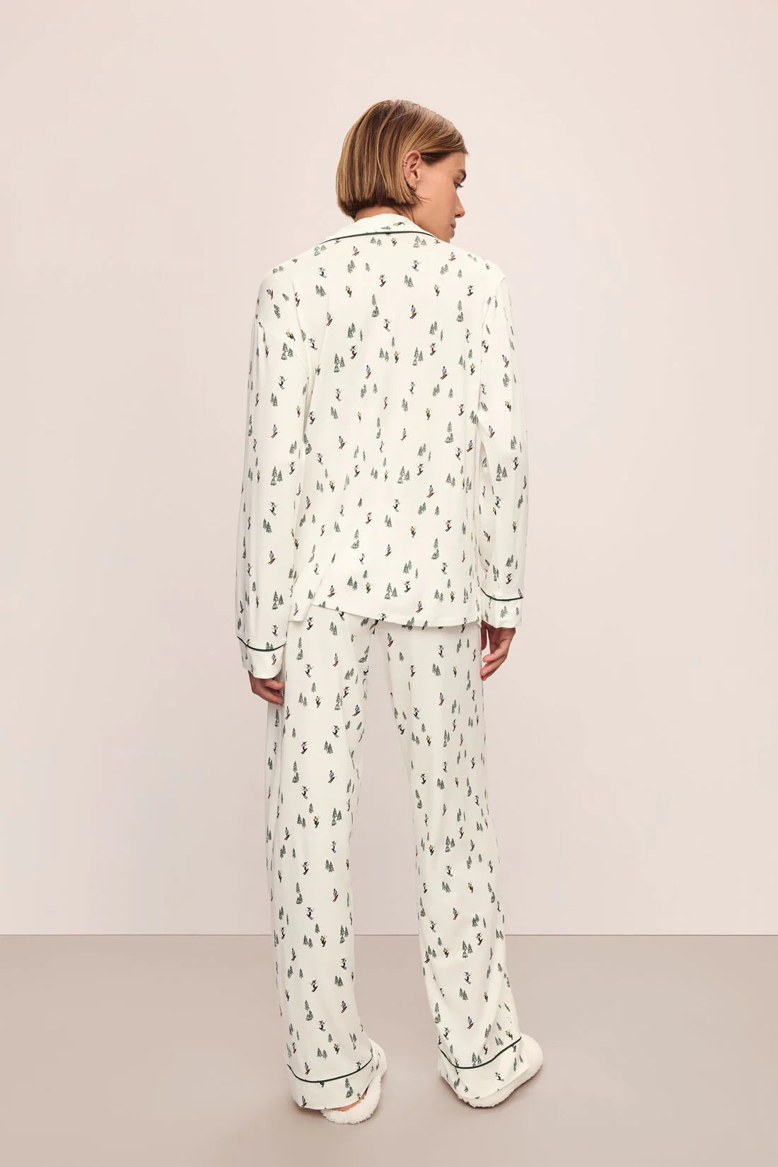 Gisele Printed Long PJ Set - Alpine Skier Ivory/Forest