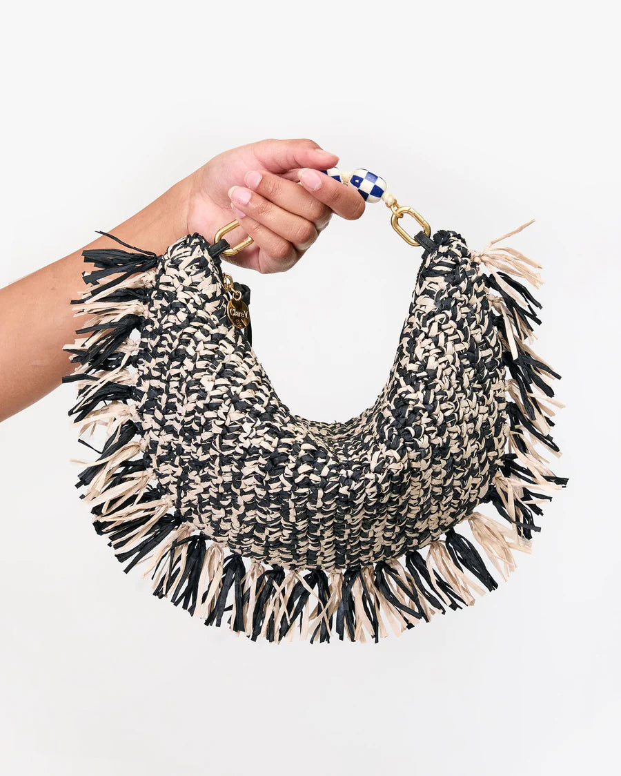 Lune - Black & Cream Raffia w/ Fringe