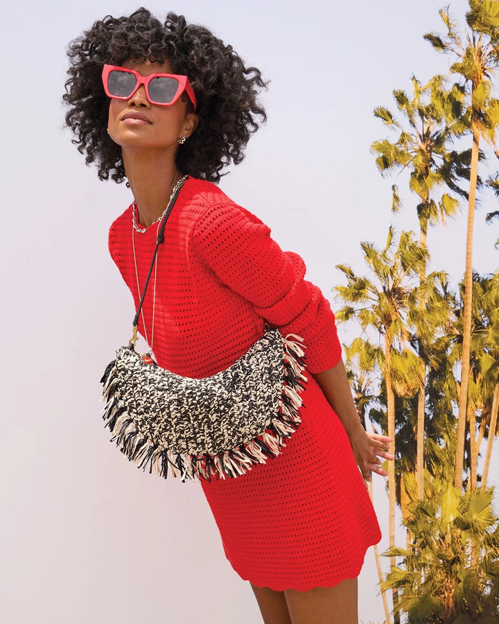 Lune - Black & Cream Raffia w/ Fringe