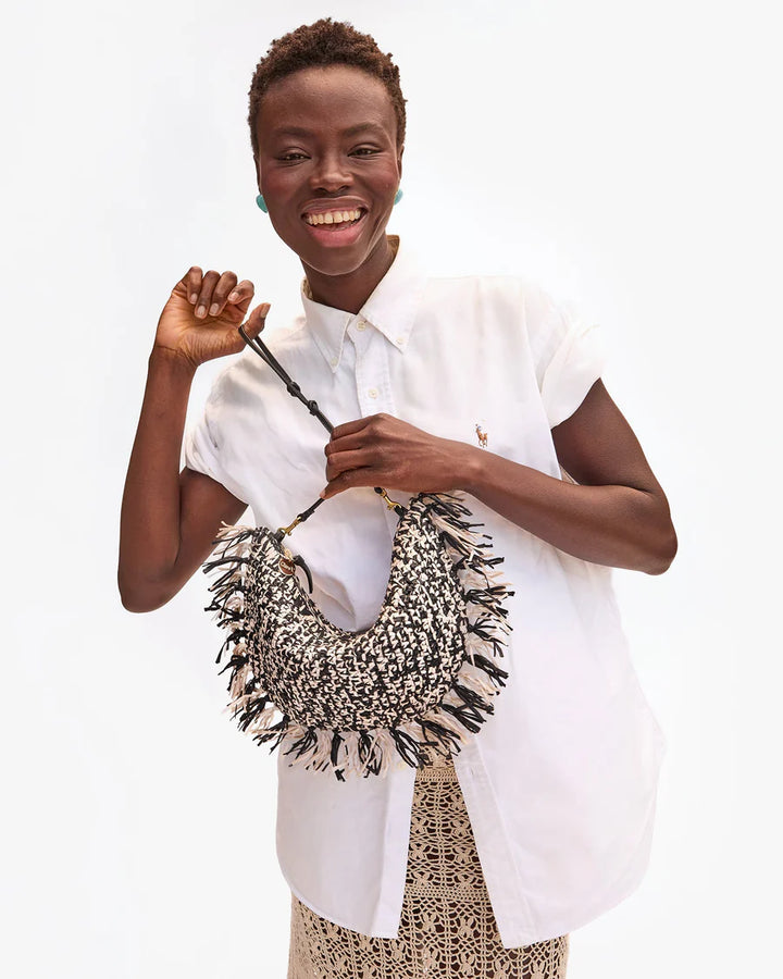 Lune - Black & Cream Raffia w/ Fringe