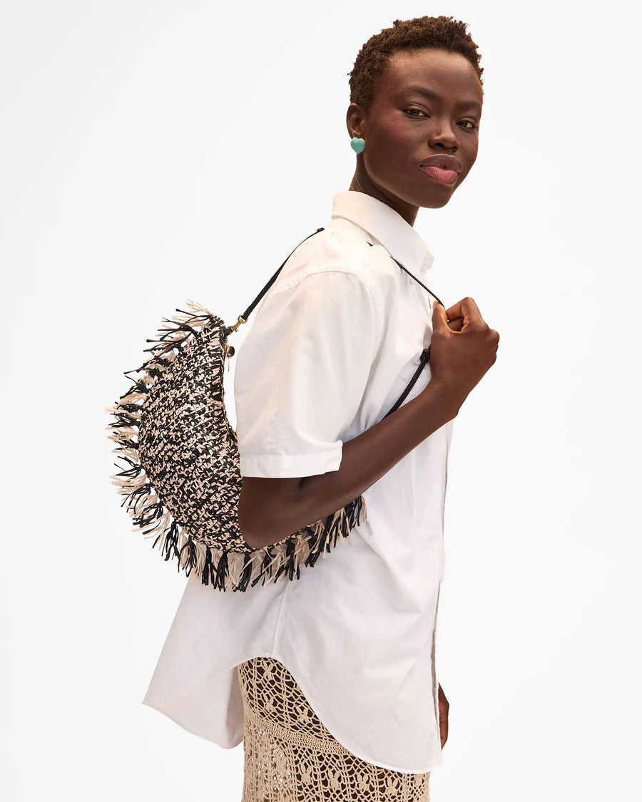 Lune - Black & Cream Raffia w/ Fringe