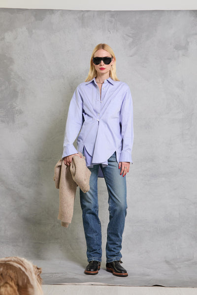 Diana Wrap Shirt in Poplin - Twill Blue