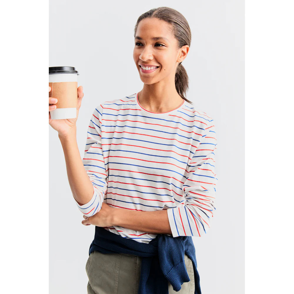 The Modern Long - White/Blue/Poppy Pinstripe