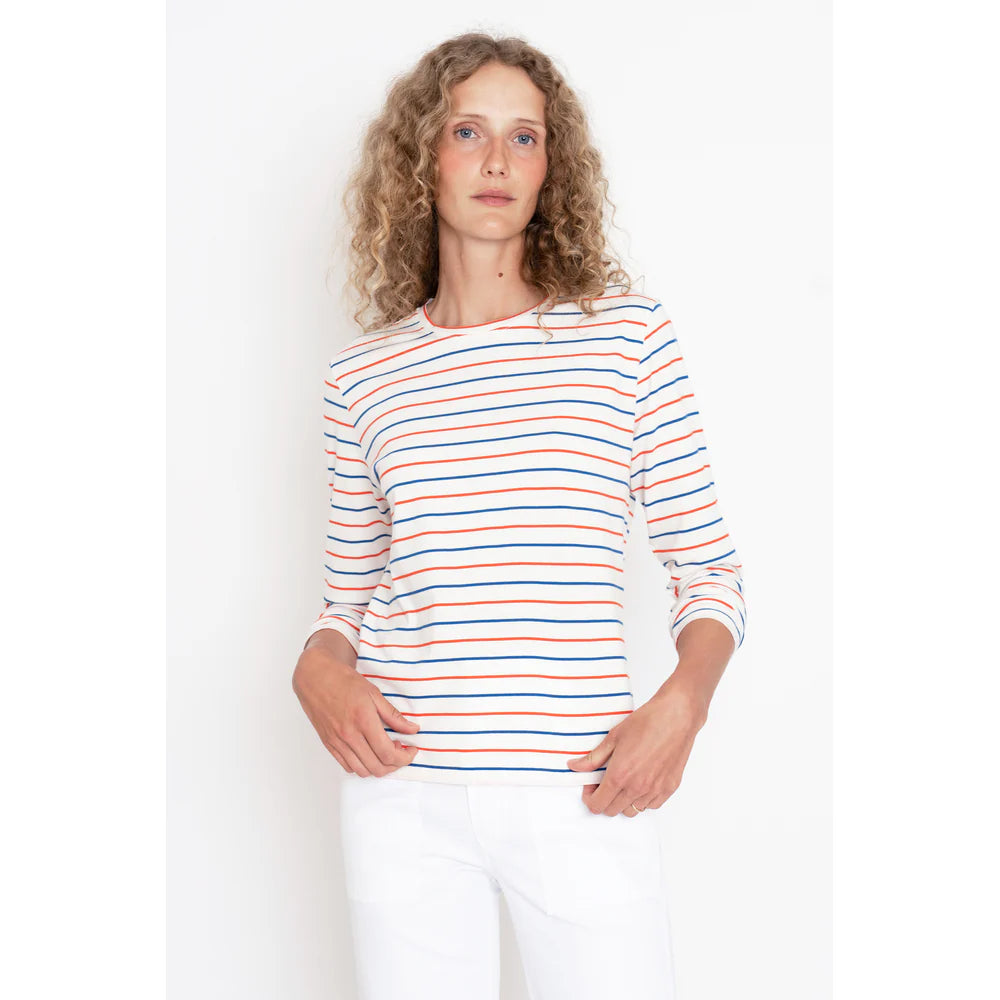 The Modern Long - White/Blue/Poppy Pinstripe