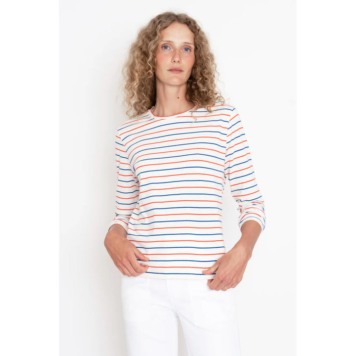 The Modern Long - White/Blue/Poppy Pinstripe