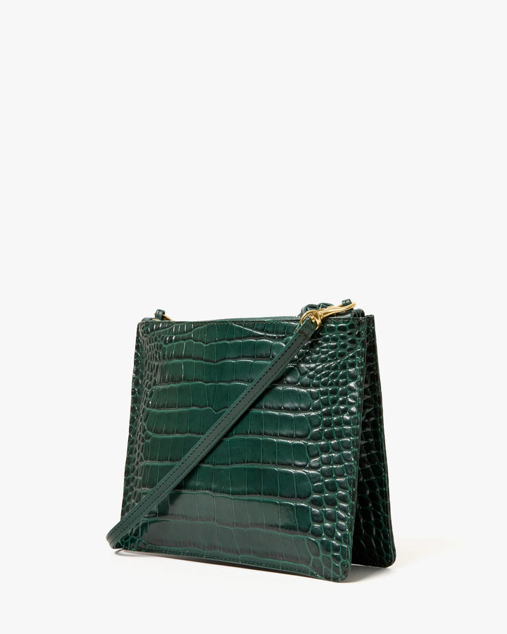 Margot Double Sac Bretelle - Deep Pine Embossed Croco