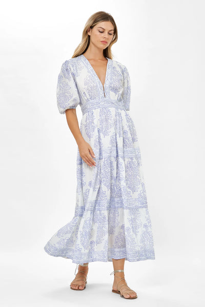 V-Neck Puff Maxi - Amadora Blue
