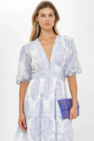 V-Neck Puff Maxi - Amadora Blue