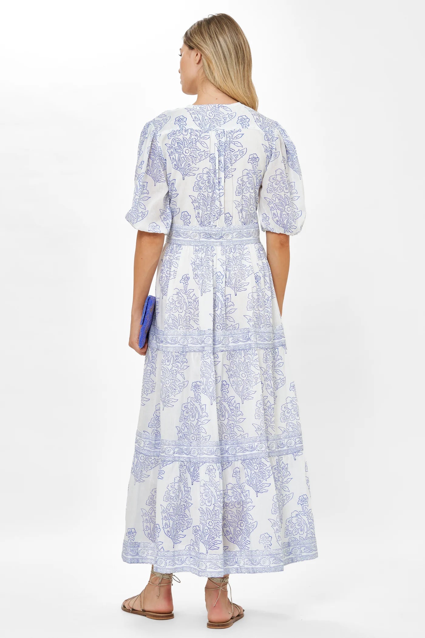 V-Neck Puff Maxi - Amadora Blue