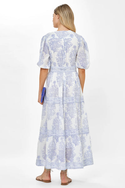 V-Neck Puff Maxi - Amadora Blue