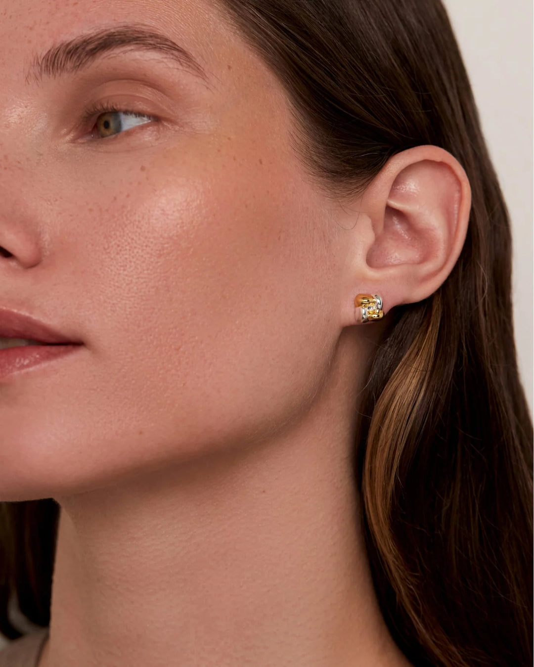 Mini Woven Square Earrings - Two Tone