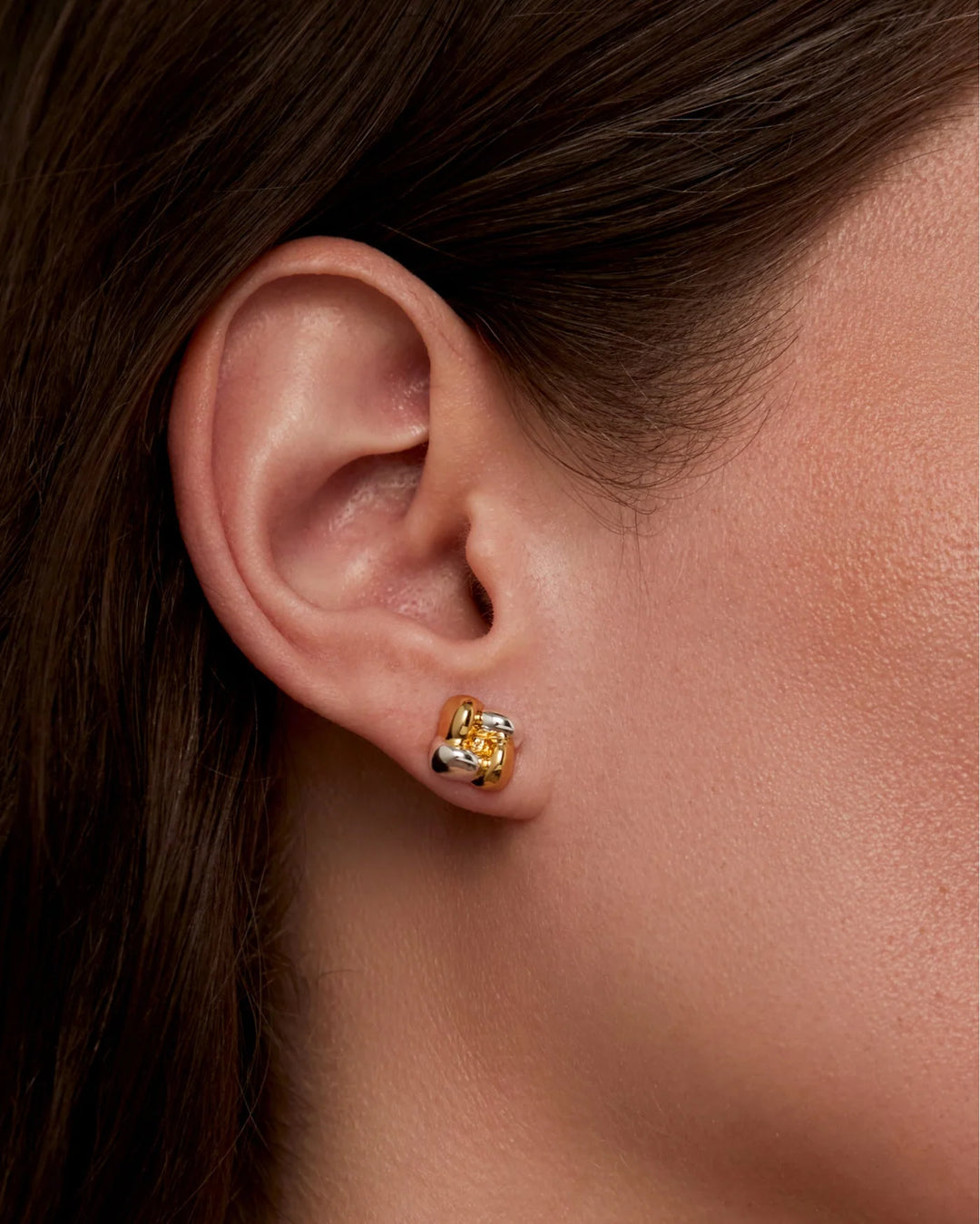 Mini Woven Square Earrings - Two Tone