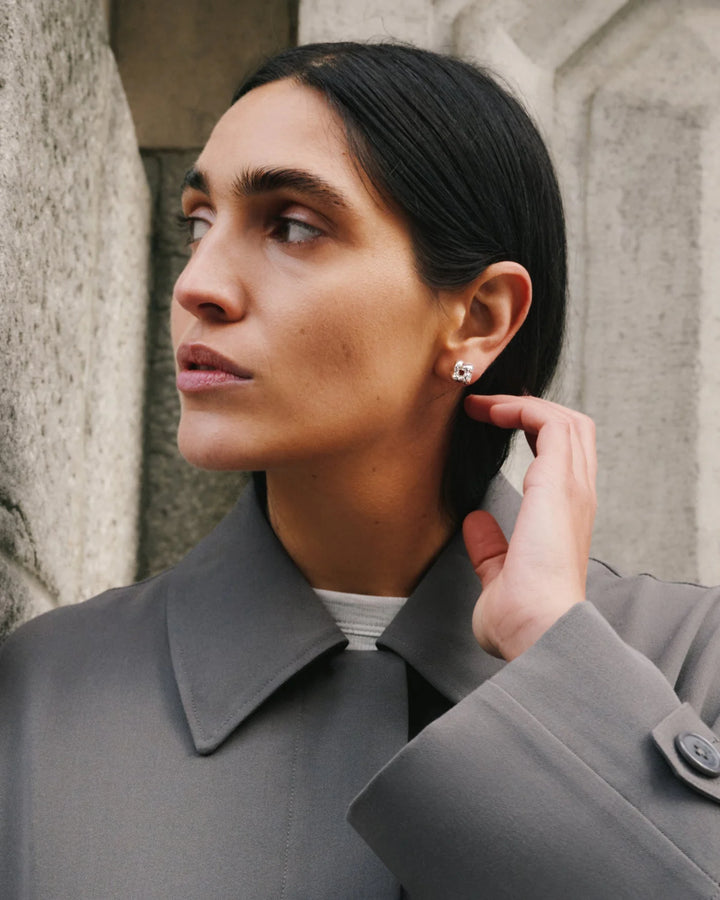 Mini Woven Square Earrings - Silver