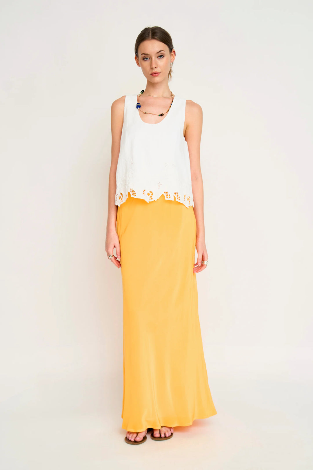 Charleston Tank - White Embroidered Deco