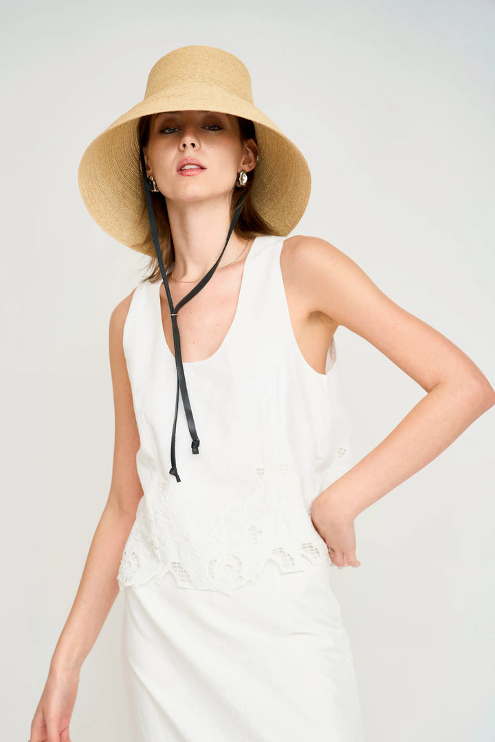 Charleston Tank - White Embroidered Deco