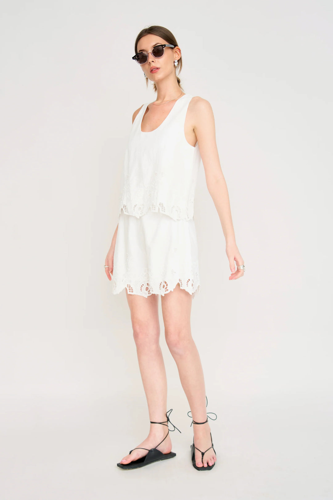 Charleston Tank - White Embroidered Deco