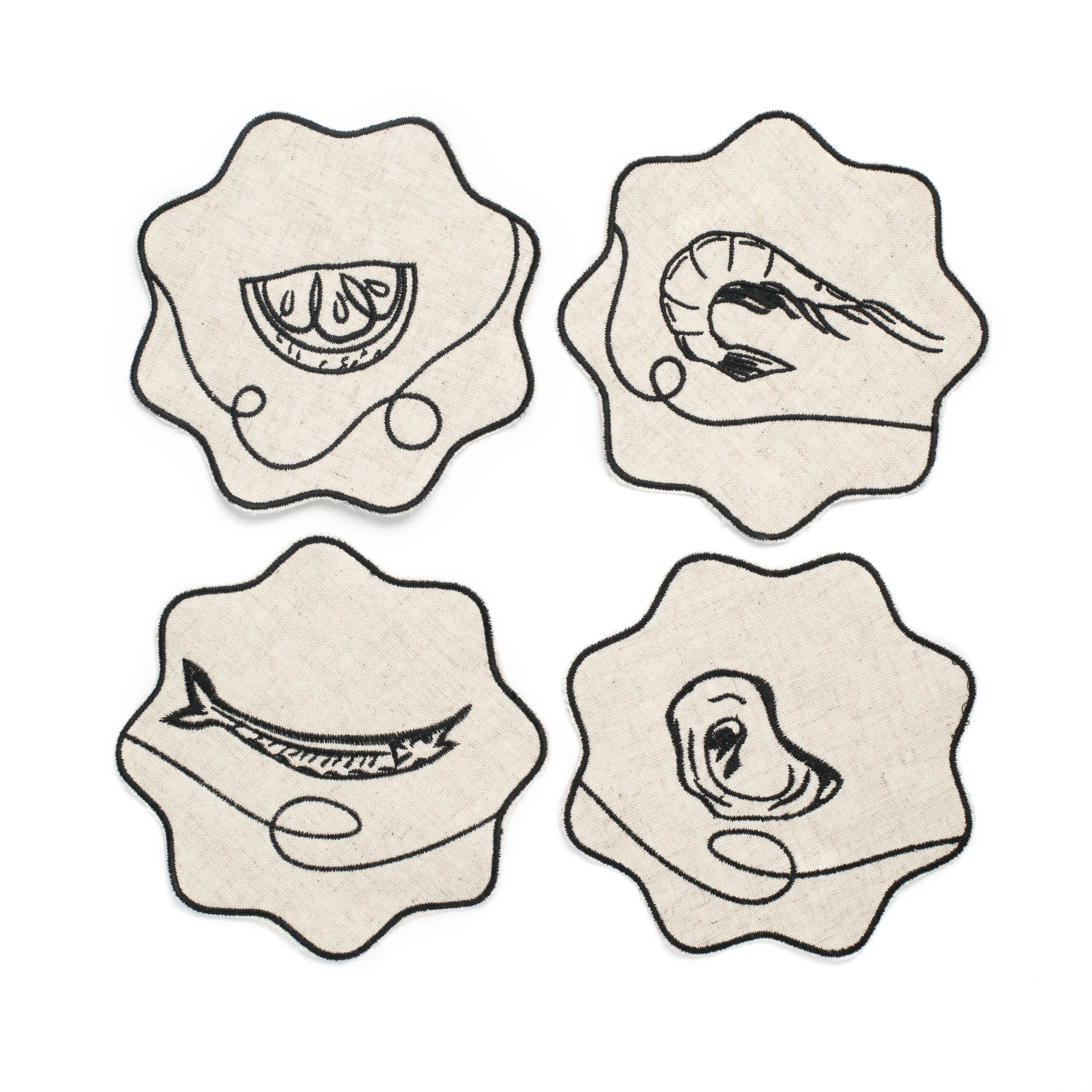 Line Drawing Embroidered Linen Coasters