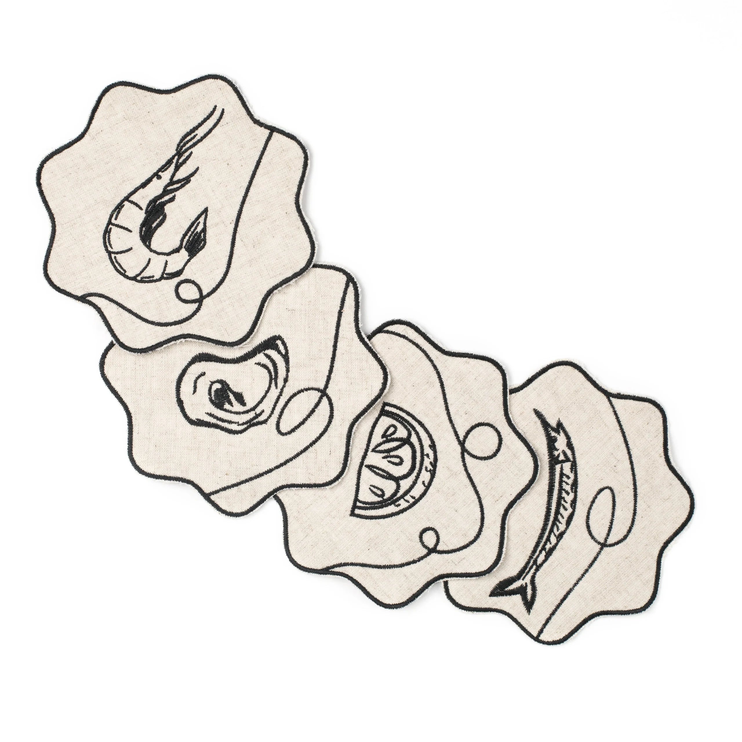 Line Drawing Embroidered Linen Coasters - Thumbnail 2