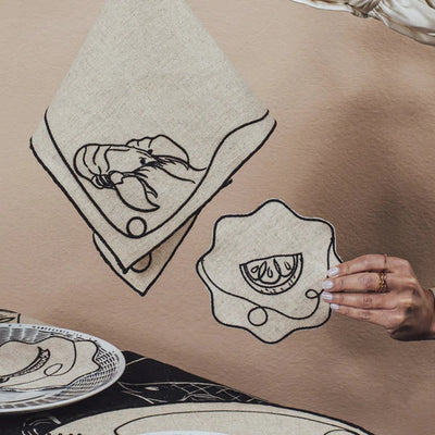 Line Drawing Embroidered Linen Coasters (Set of 4)