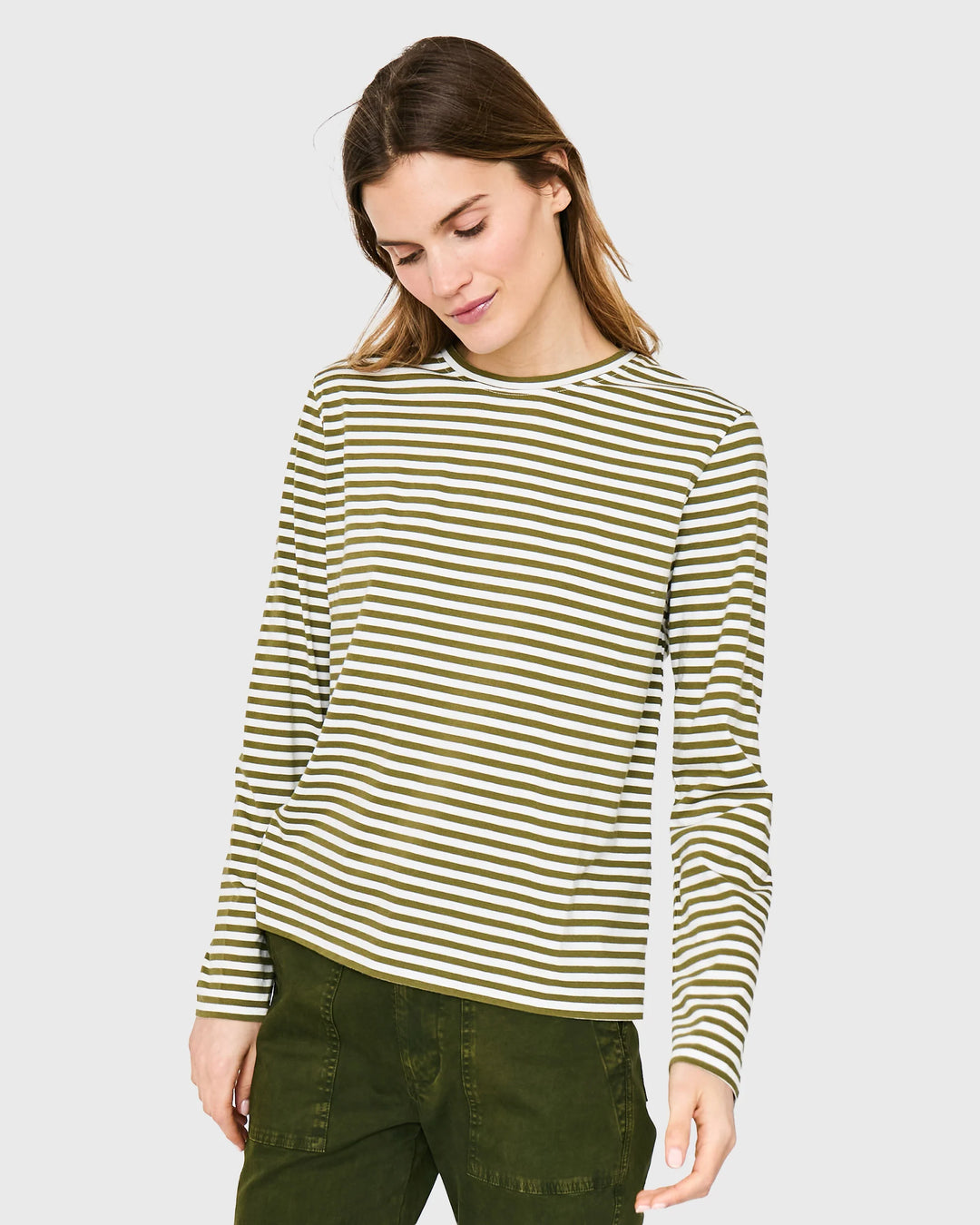 The Modern Long - Olive/Cream Ministripe