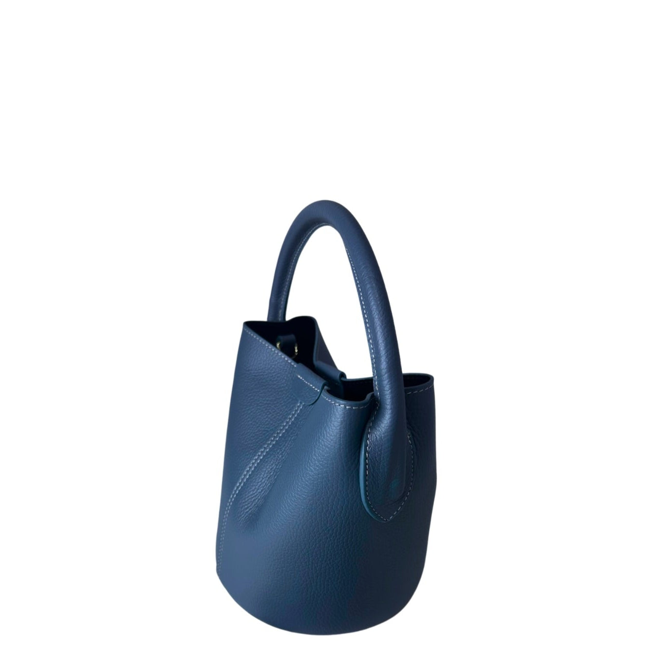 Leather Bucket Bag - Navy