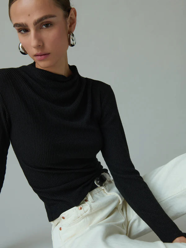 Neda Pleated Top - Jet Black