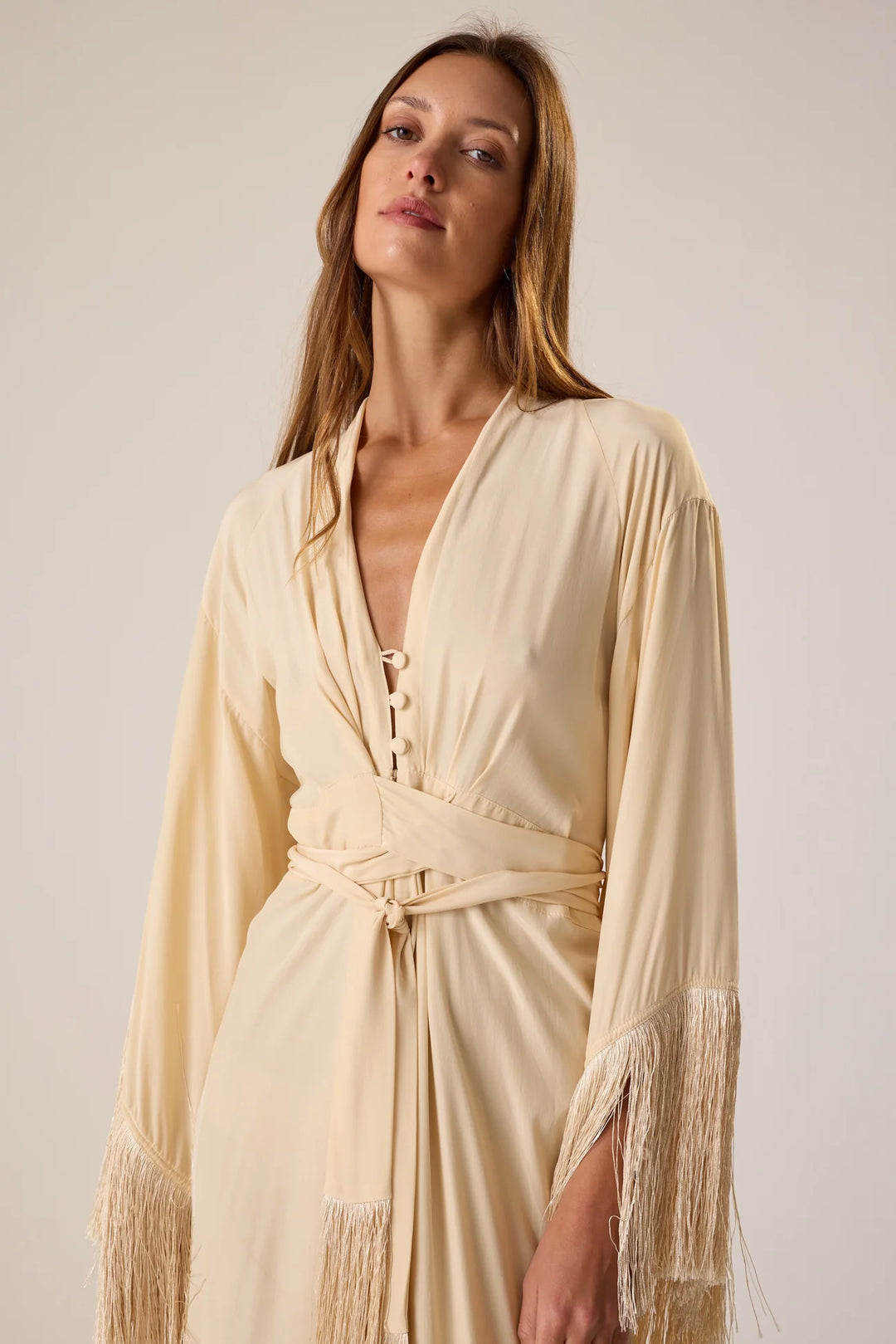 Sarah Dress - Cream Fringe