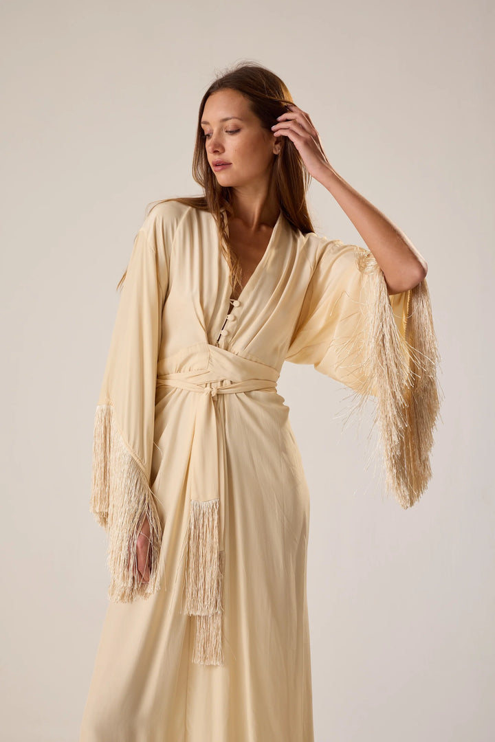 Sarah Dress - Cream Fringe