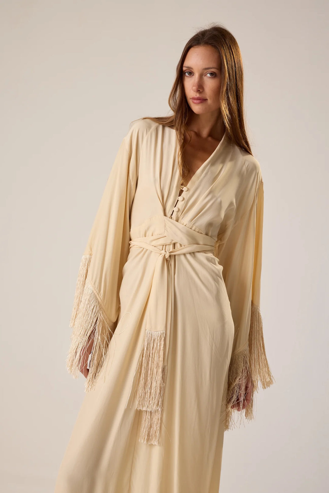 Sarah Dress - Cream Fringe