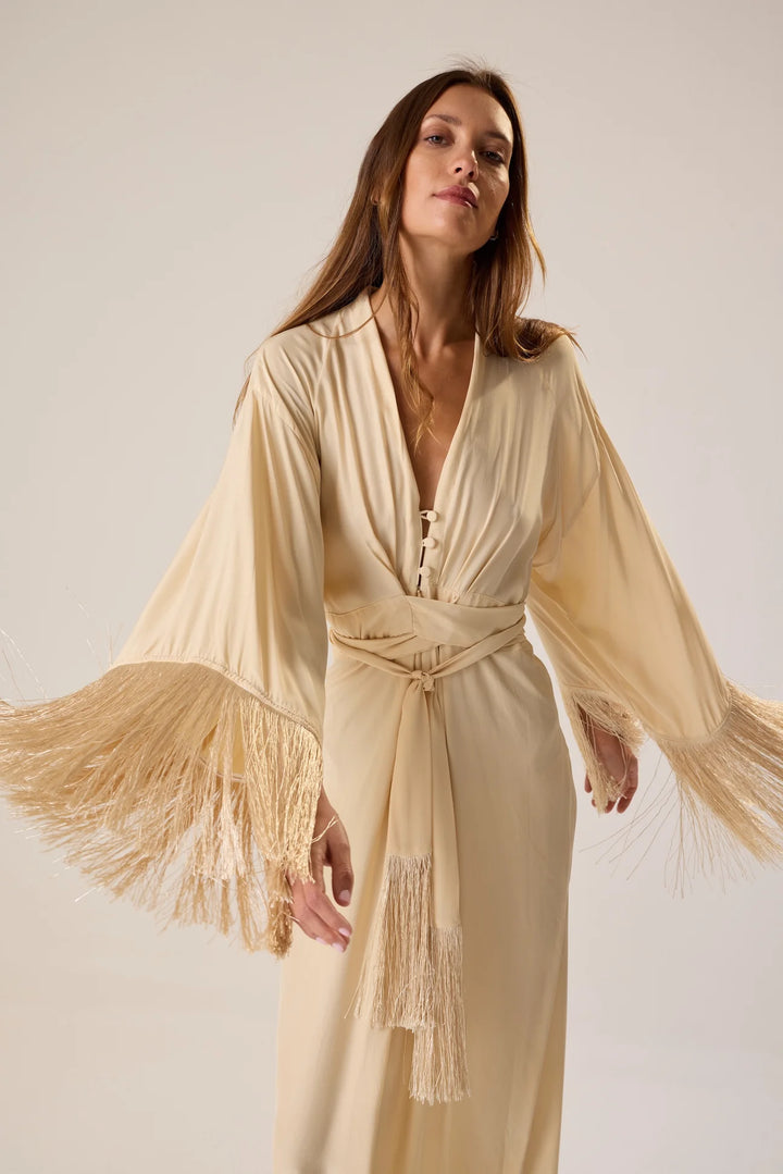 Sarah Dress - Cream Fringe