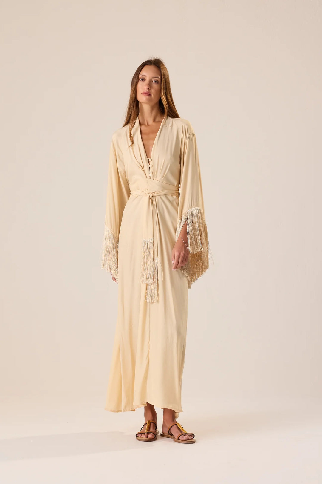 Sarah Dress - Cream Fringe