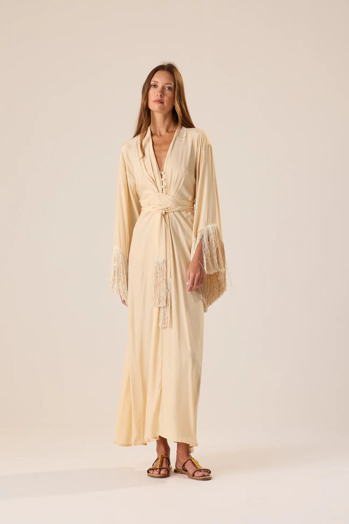 Sarah Dress - Cream Fringe