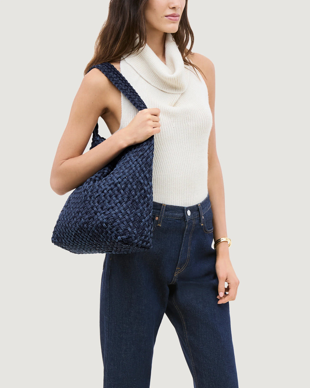 Nomad Medium Hobo Double Weave Denim - Indigo