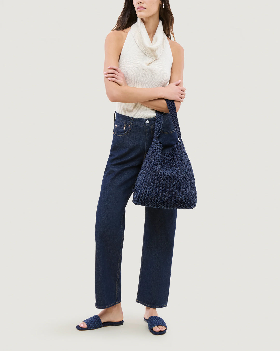 Nomad Medium Hobo Double Weave Denim - Indigo