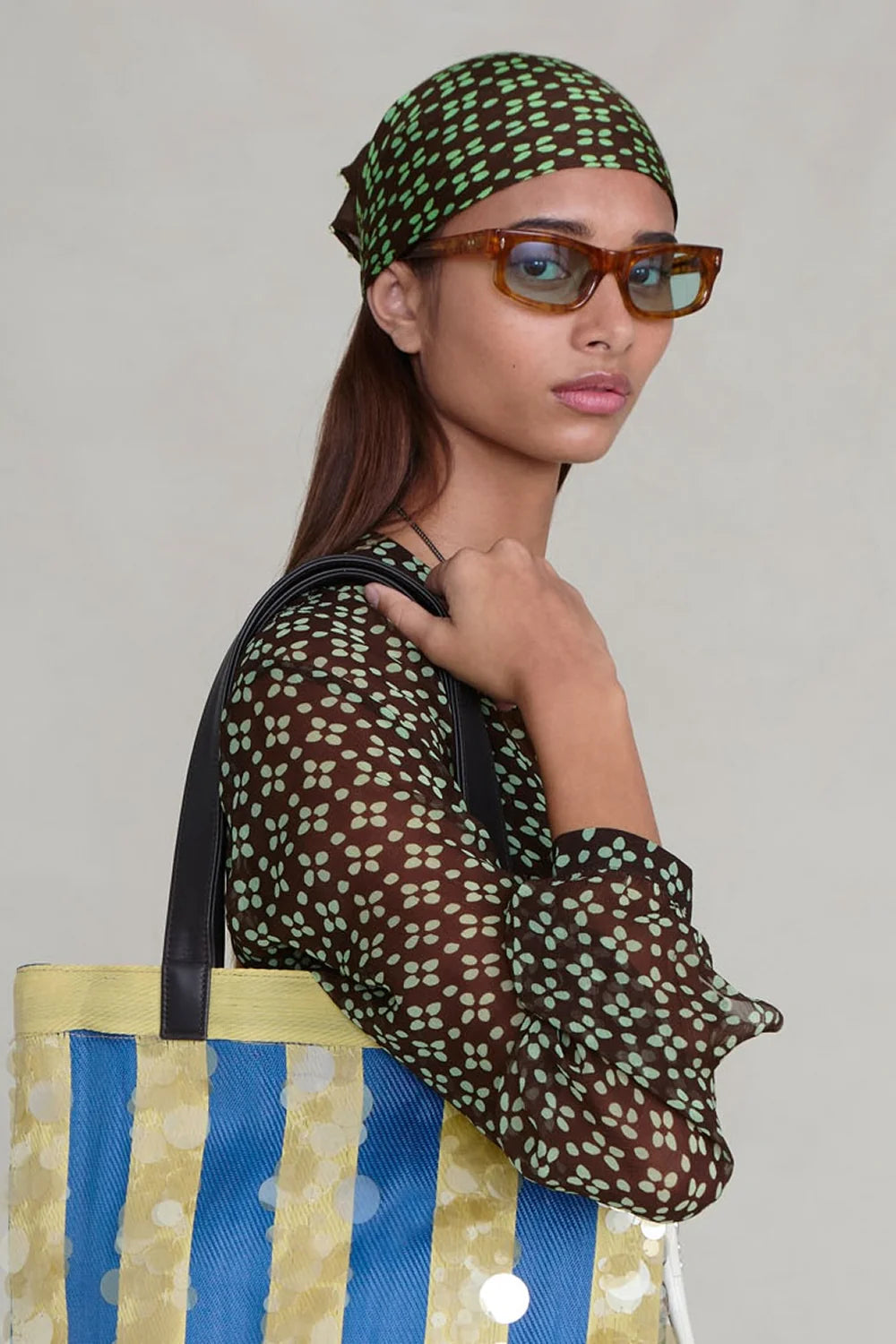 Beaded Floral Bandana - Espresso
