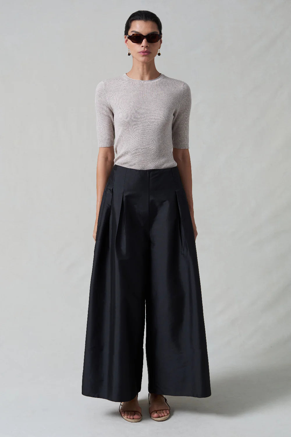 Techno Taffeta Ultra Wide Leg Trouser - Black