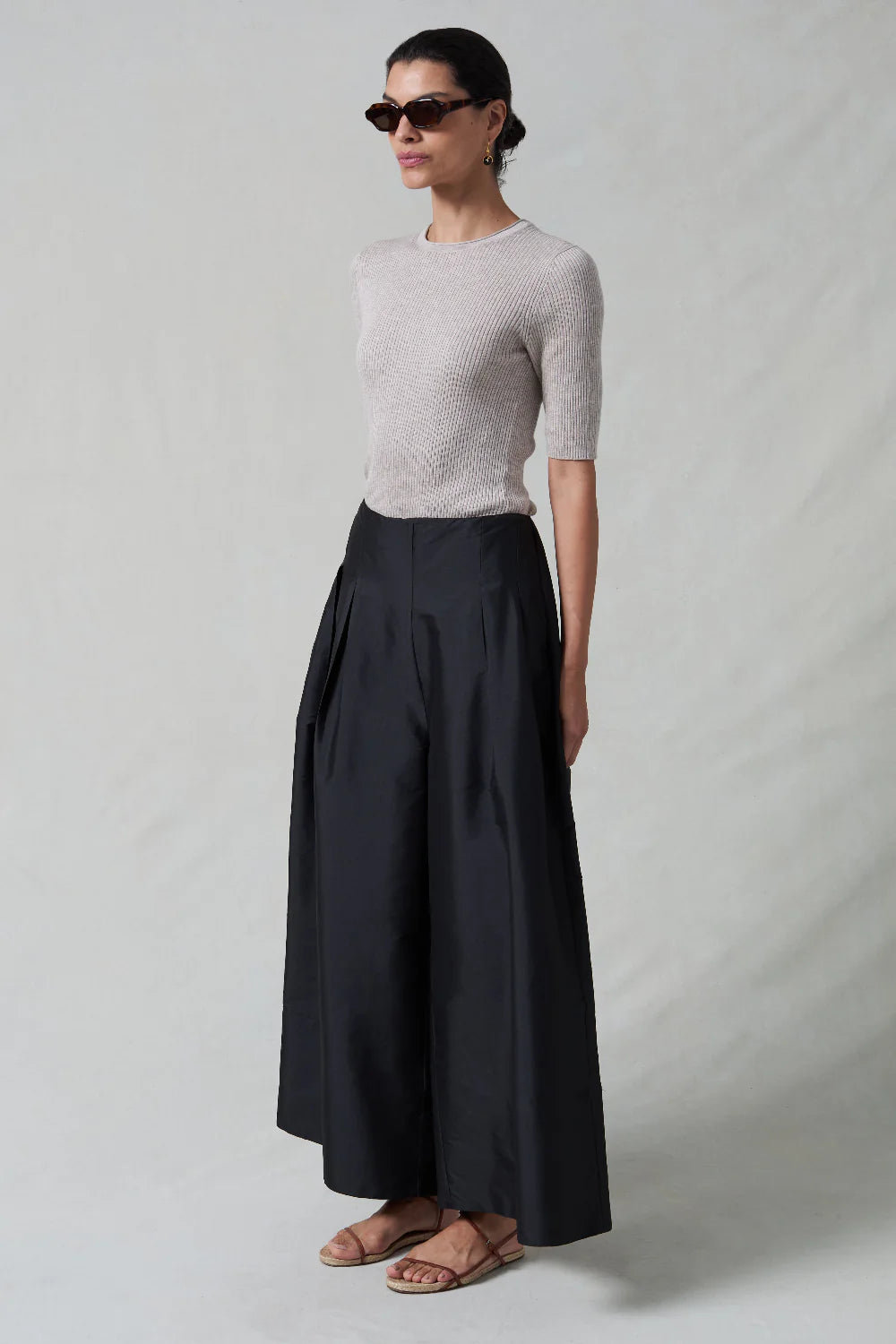 Techno Taffeta Ultra Wide Leg Trouser - Black
