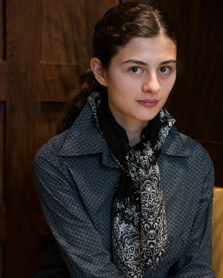 Cashmere Paisley Scarf - Ivory/Black