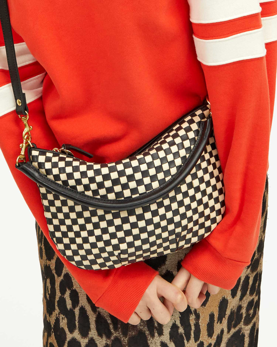 Petit Moyen Messenger - Black & Cream Woven Checker