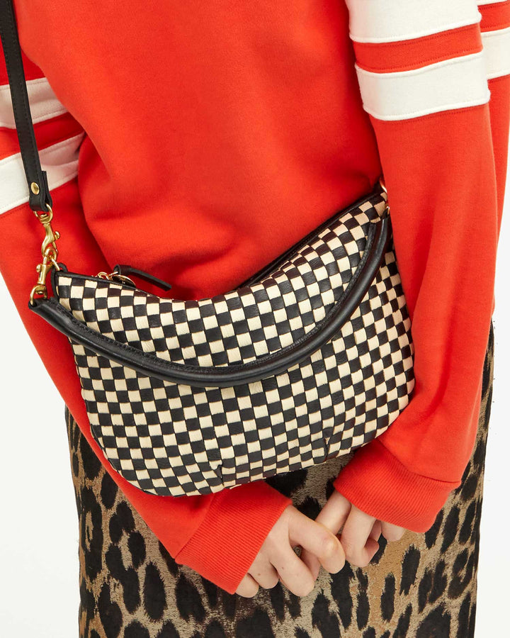 Petit Moyen Messenger - Black & Cream Woven Checker