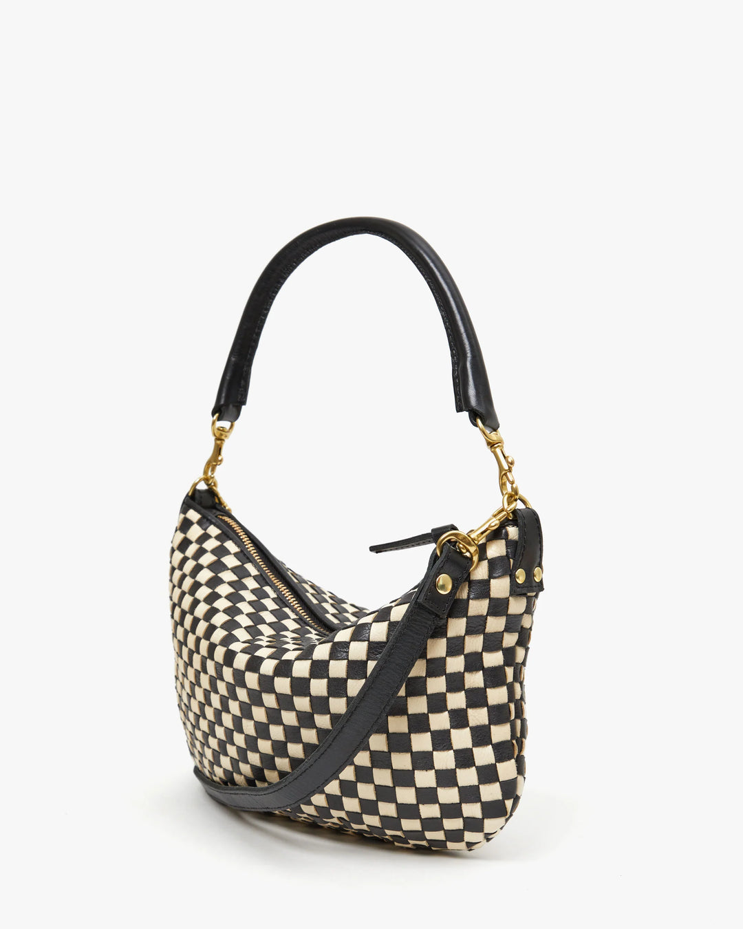 Petit Moyen Messenger - Black & Cream Woven Checker