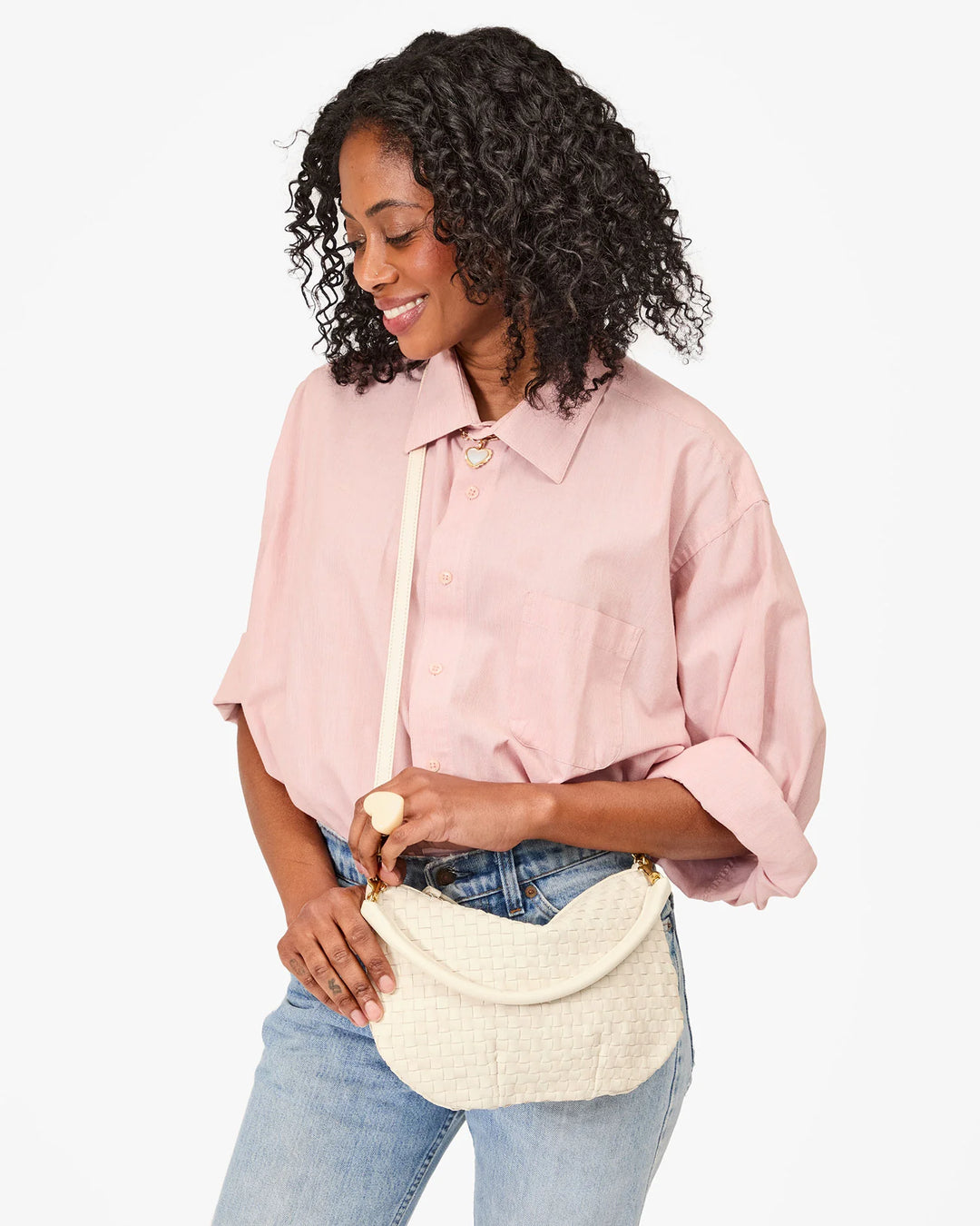 Petit Moyen Messenger - Cream Woven Checker