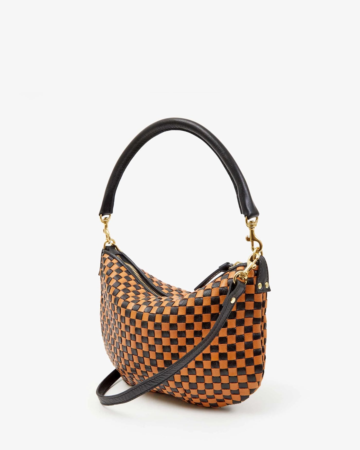 Petit Moyen Messenger- Black/Natural Woven Checker