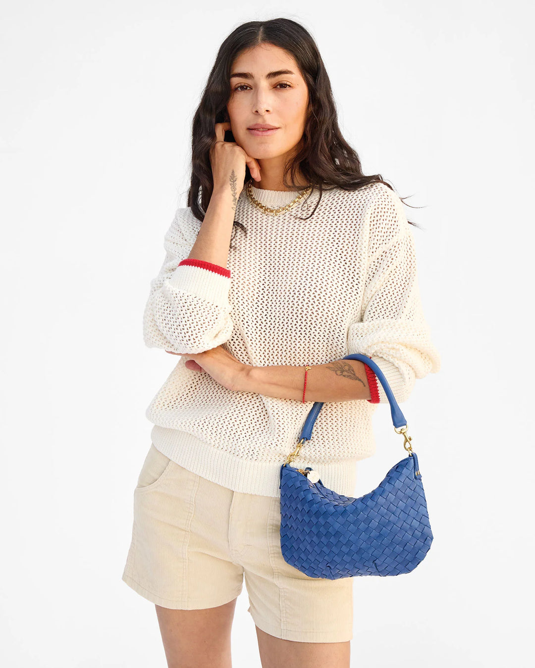 Petit Moyen Messenger - French Blue Diagonal Woven