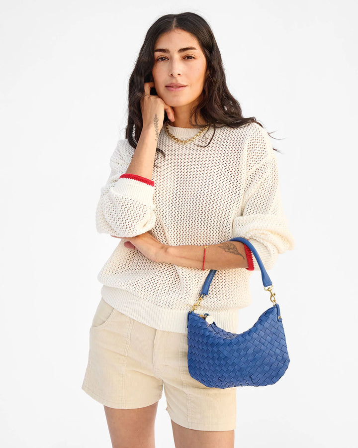 Petit Moyen Messenger - French Blue Diagonal Woven