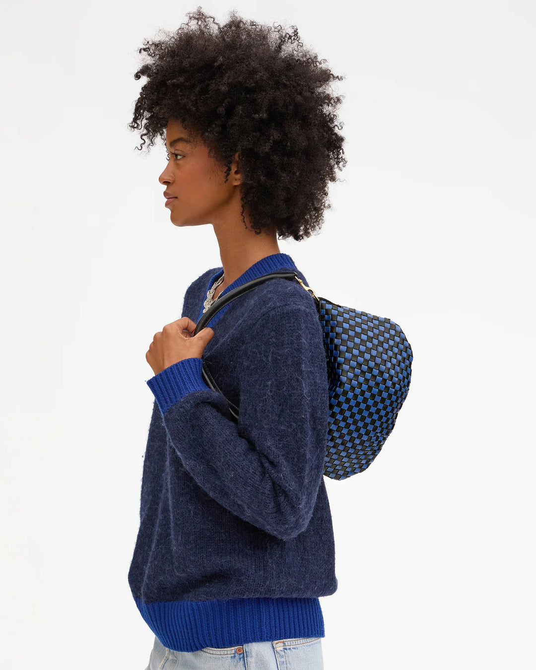 Petit Moyen Messenger - Black/Cobalt Woven Checker