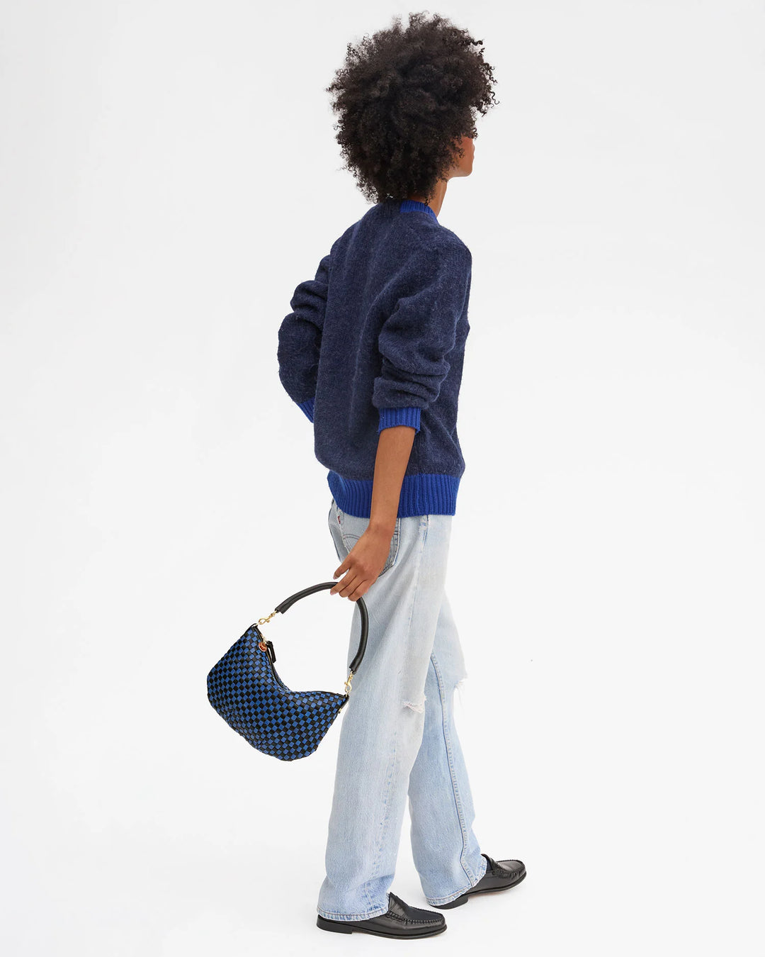 Petit Moyen Messenger - Black/Cobalt Woven Checker