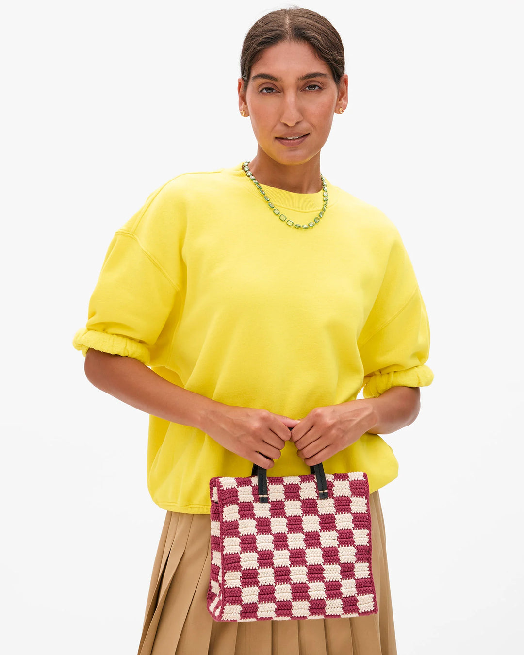 Petit Summer Simple Tote - Plummy/Cream Mini Crochet Checker