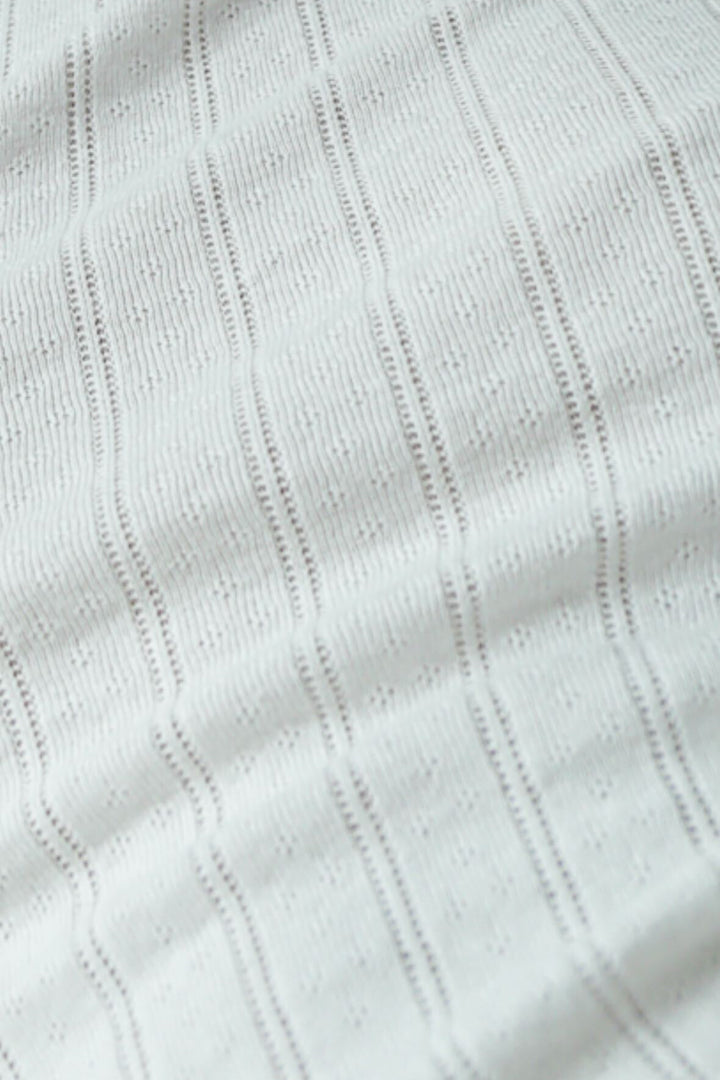 Pointelle Classic Crew Cardigan - White