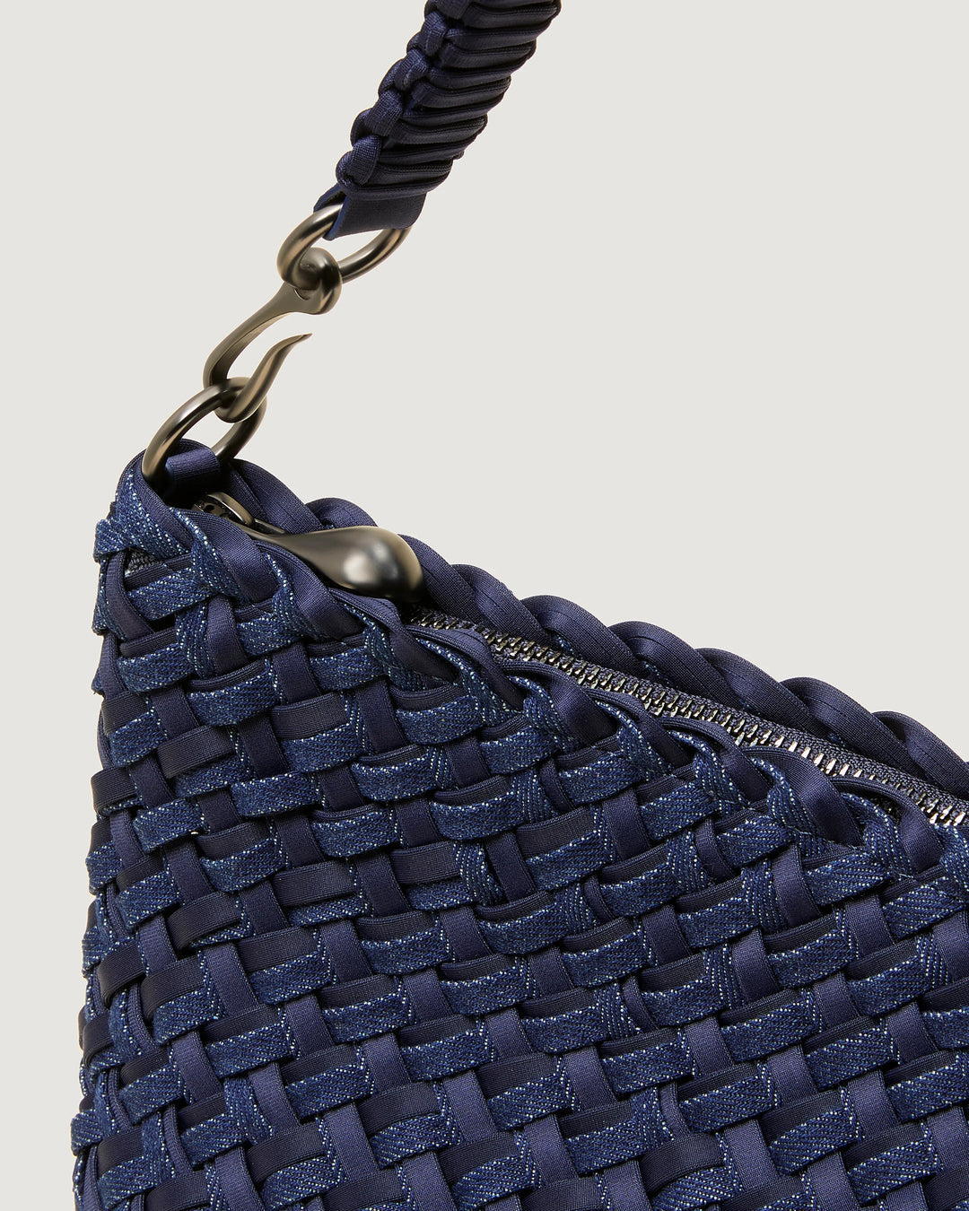 Porto Medium Half-Moon Bag Double Weave Denim - Indigo